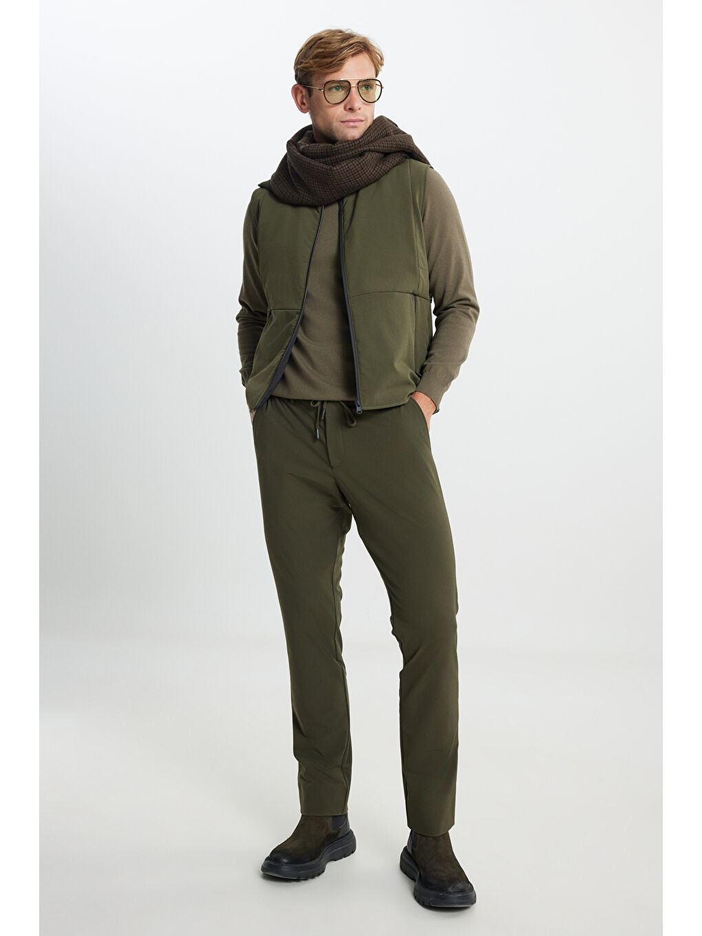 Erkek Haki Standart Fit Normal Kesim Dik Yaka Casual Yelek-1