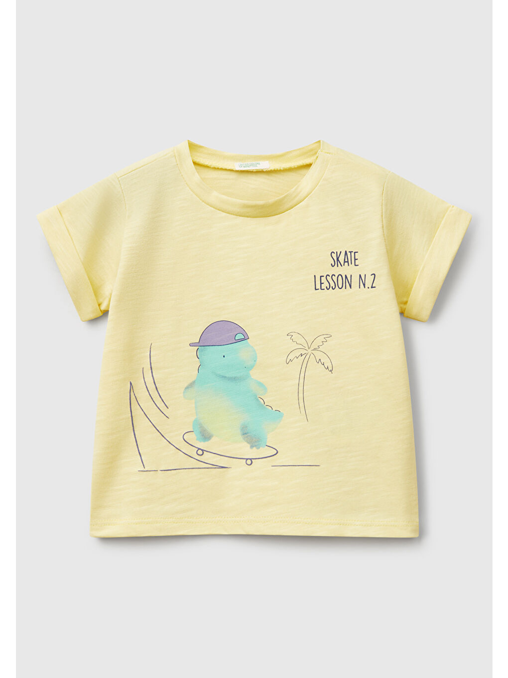 Bebek Sarı Önü Baskılı Omzu Çıtçıtlı Manşet Detaylı T-Shirt