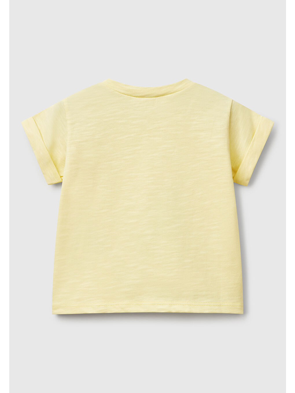 Bebek Sarı Önü Baskılı Omzu Çıtçıtlı Manşet Detaylı T-Shirt-1