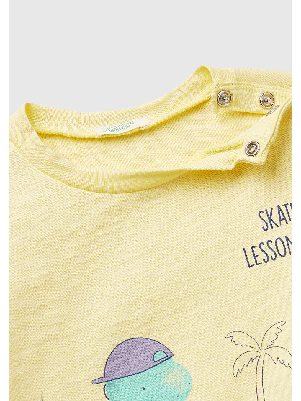 Bebek Sarı Önü Baskılı Omzu Çıtçıtlı Manşet Detaylı T-Shirt-2