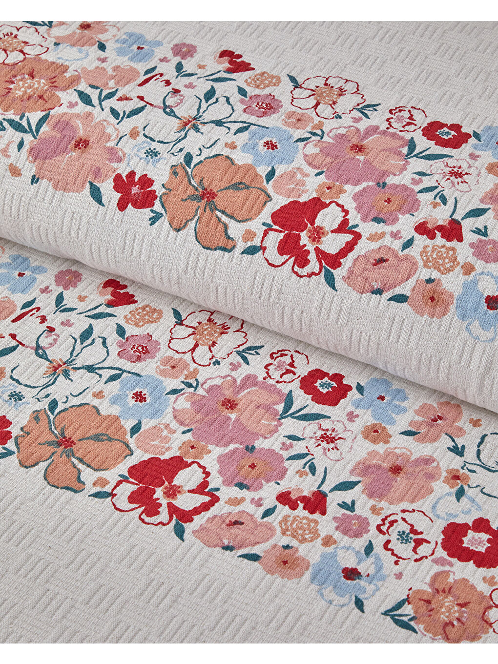 Pembe Vintage Floral Baskılı Pamuklu Çift Kişilik Pike 200x220 cm Somon-2