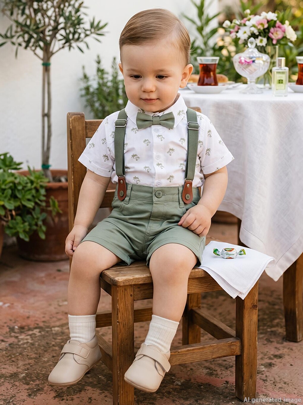Baby Papyonlu Askılı 6-18 Ay Takım - Haki-1