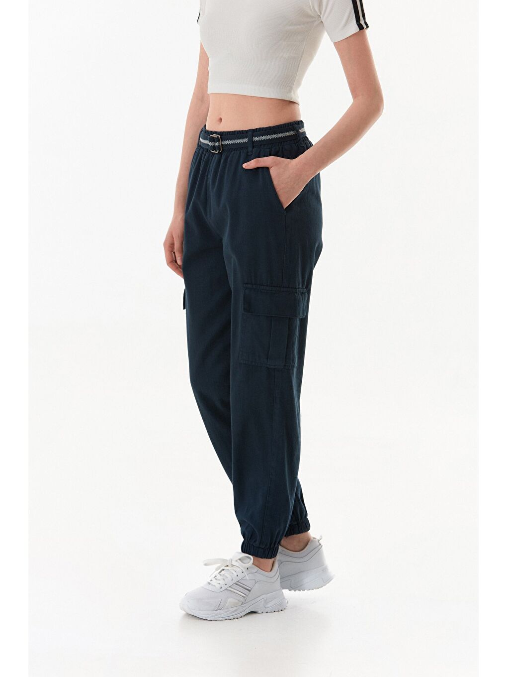 Lacivert Kemerli Kargo Cepli Jogger Pantolon-1
