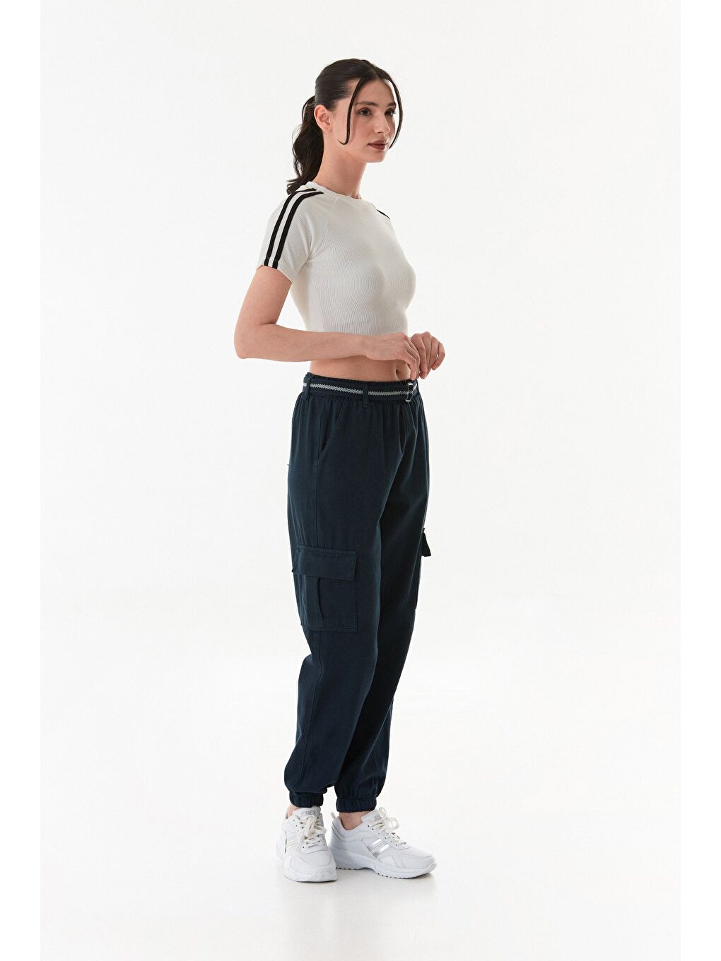 Lacivert Kemerli Kargo Cepli Jogger Pantolon-2