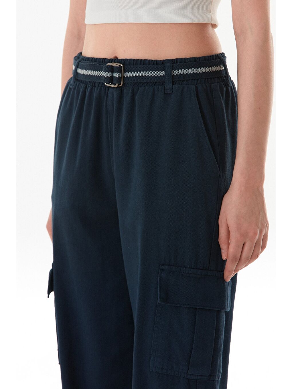 Lacivert Kemerli Kargo Cepli Jogger Pantolon-4