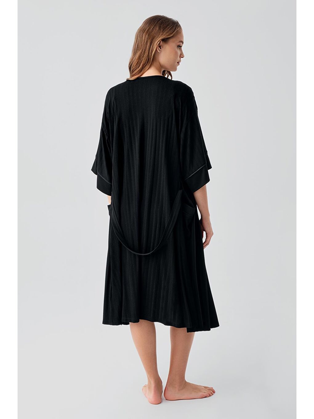 Siyah Askılı Emzirme Bölmeli Esnek Viskoz Hamile Sabahlık Gecelik Takım 19407-4