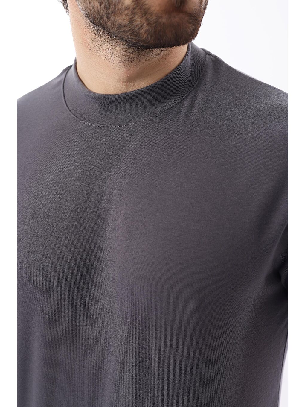 Gri Füme Bisiklet Yaka Basic Erkek Tişört E7113-3
