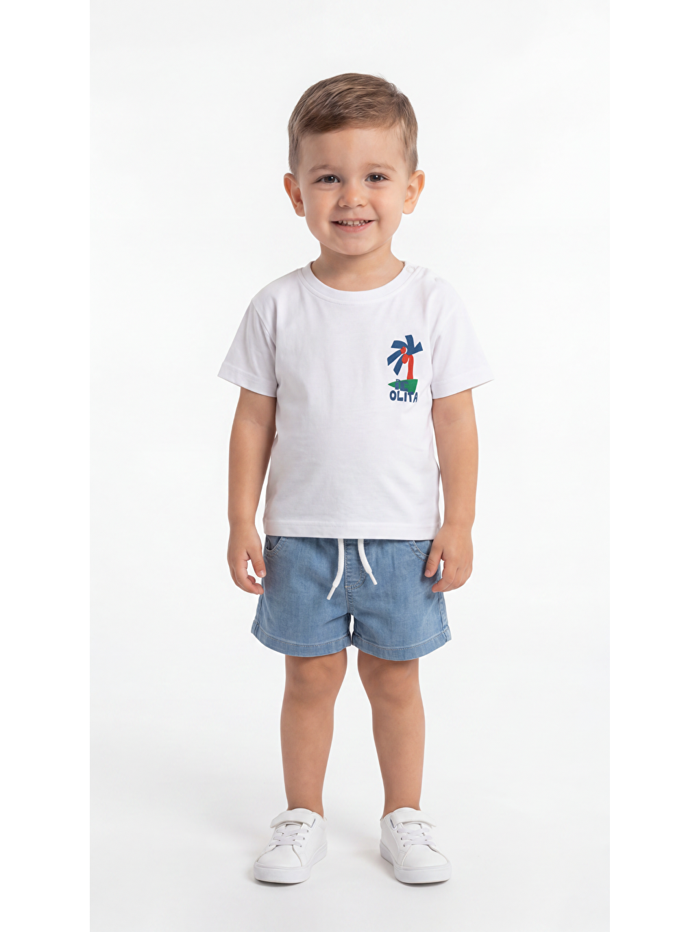 Beyaz Palmiye Baskılı Erkek Bebek Alt Üst Takım