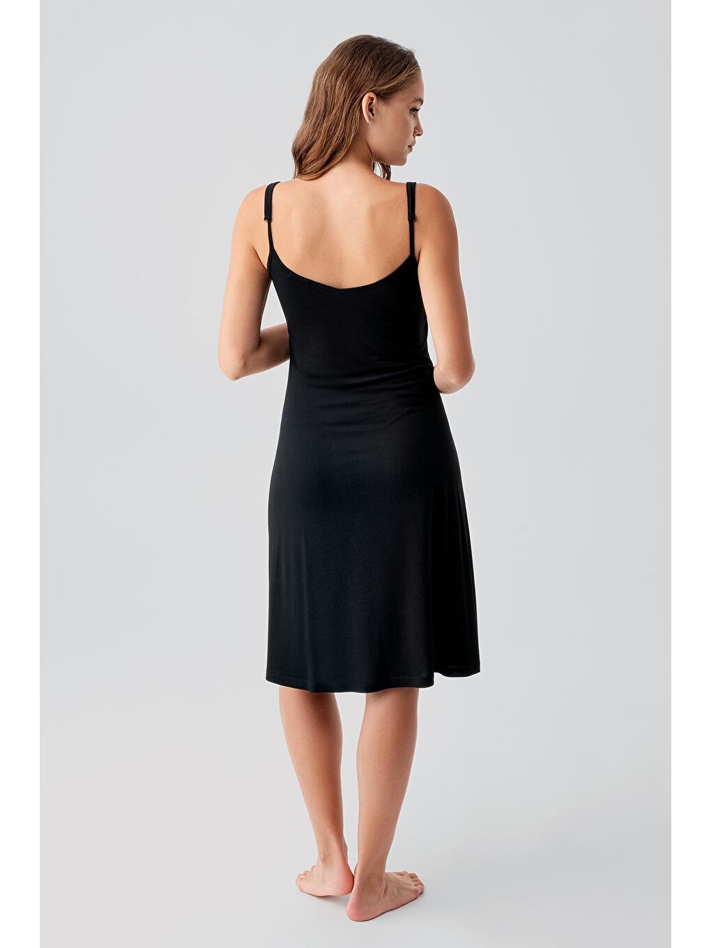 Siyah Askılı Emzirme Bölmeli Esnek Viskoz Hamile Sabahlık Gecelik Takım 19407-5