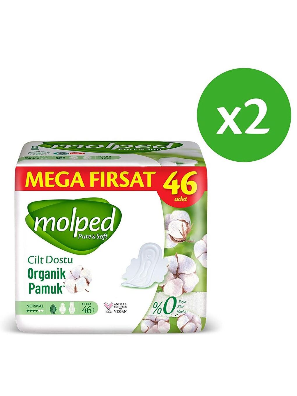 Molped Renksiz Pure Soft Normal Avantajlı Mega Fırsat Paketi 46 lı x 2 Adet