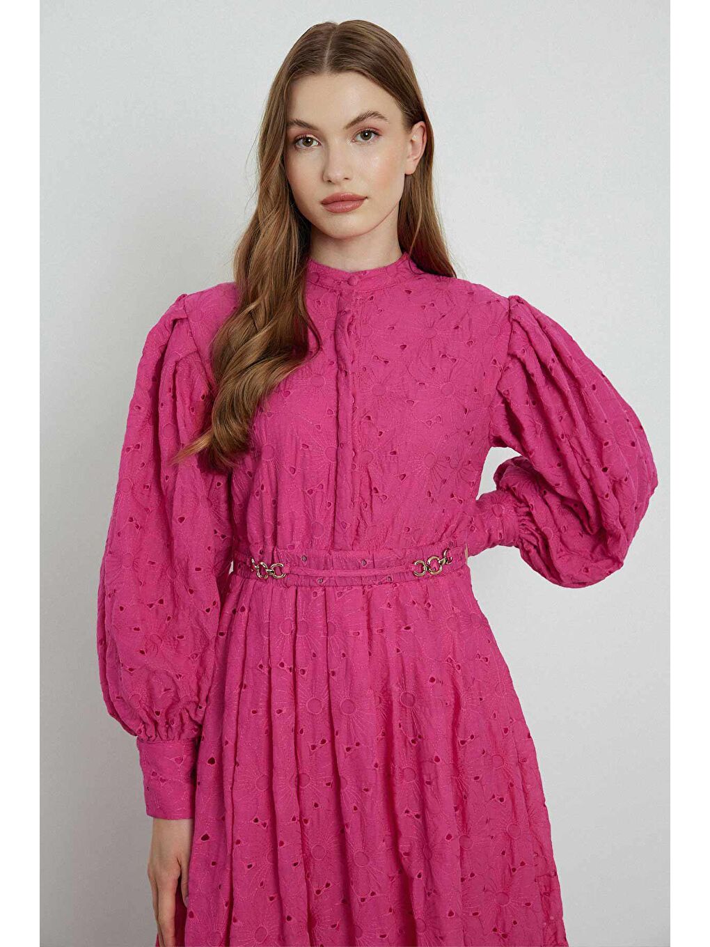 Petit Brode Elbise - Fuşya-1