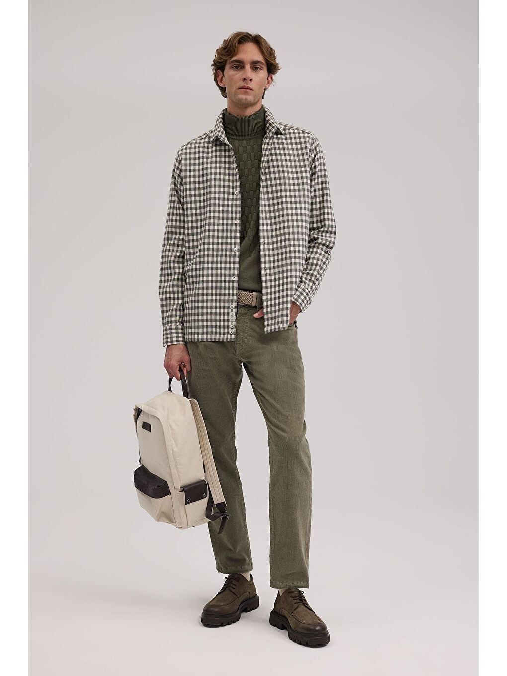 Haki Classic Fit Kareli %100 Pamuk Gömlek-1