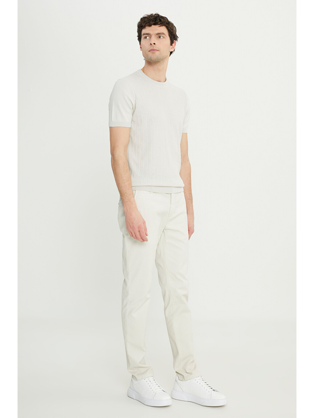 Bej Erkek Taş Pamuklu Slim Fit Dar Kesim Yan Cepli Armürlü Esnek Casual Pantolon-2