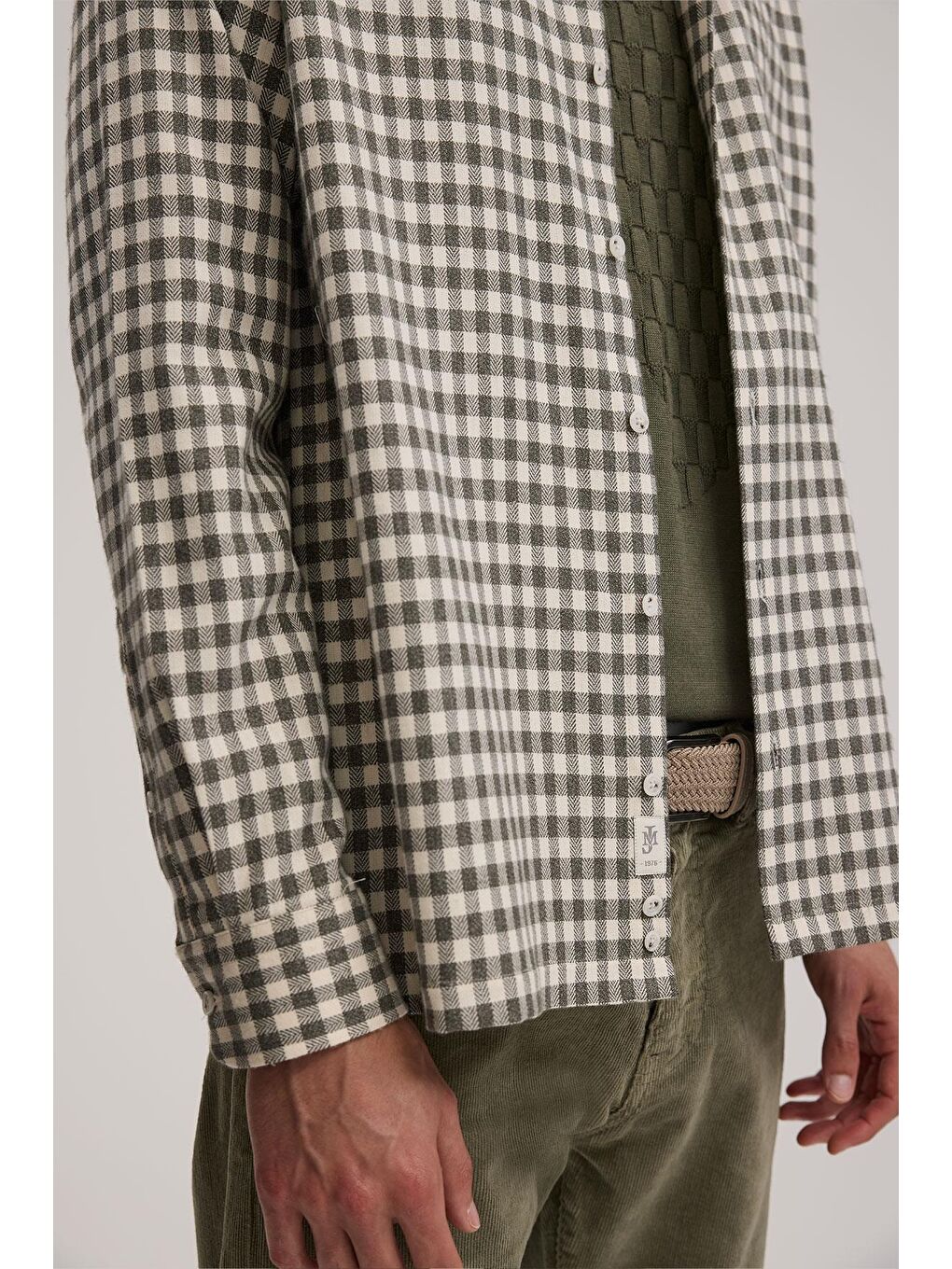 Haki Classic Fit Kareli %100 Pamuk Gömlek-2