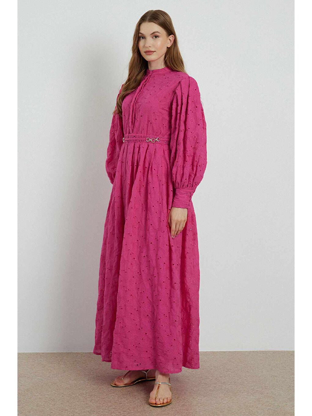 Petit Brode Elbise - Fuşya-2