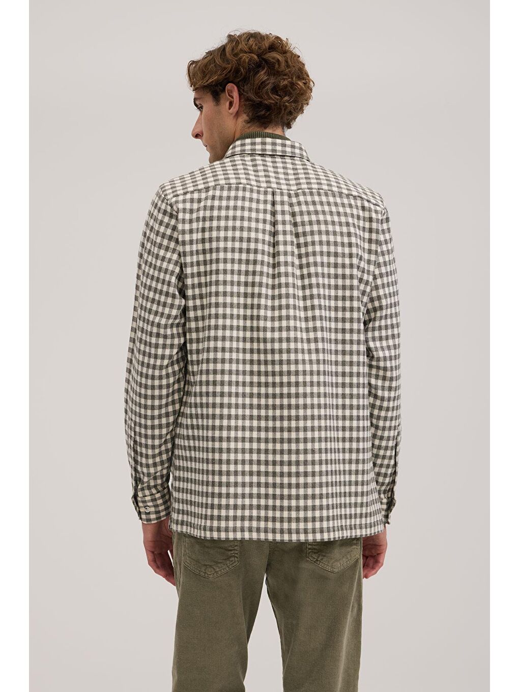 Haki Classic Fit Kareli %100 Pamuk Gömlek-3