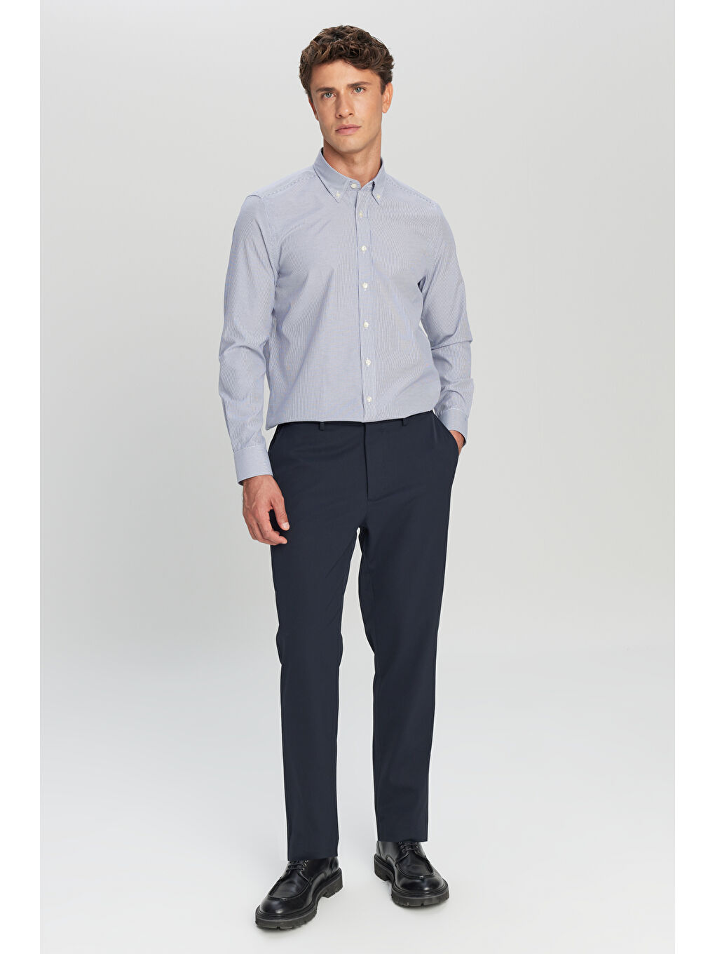 Erkek Lacivert Slim Fit Dar Kesim Yan Cep Casual Pantolon-1