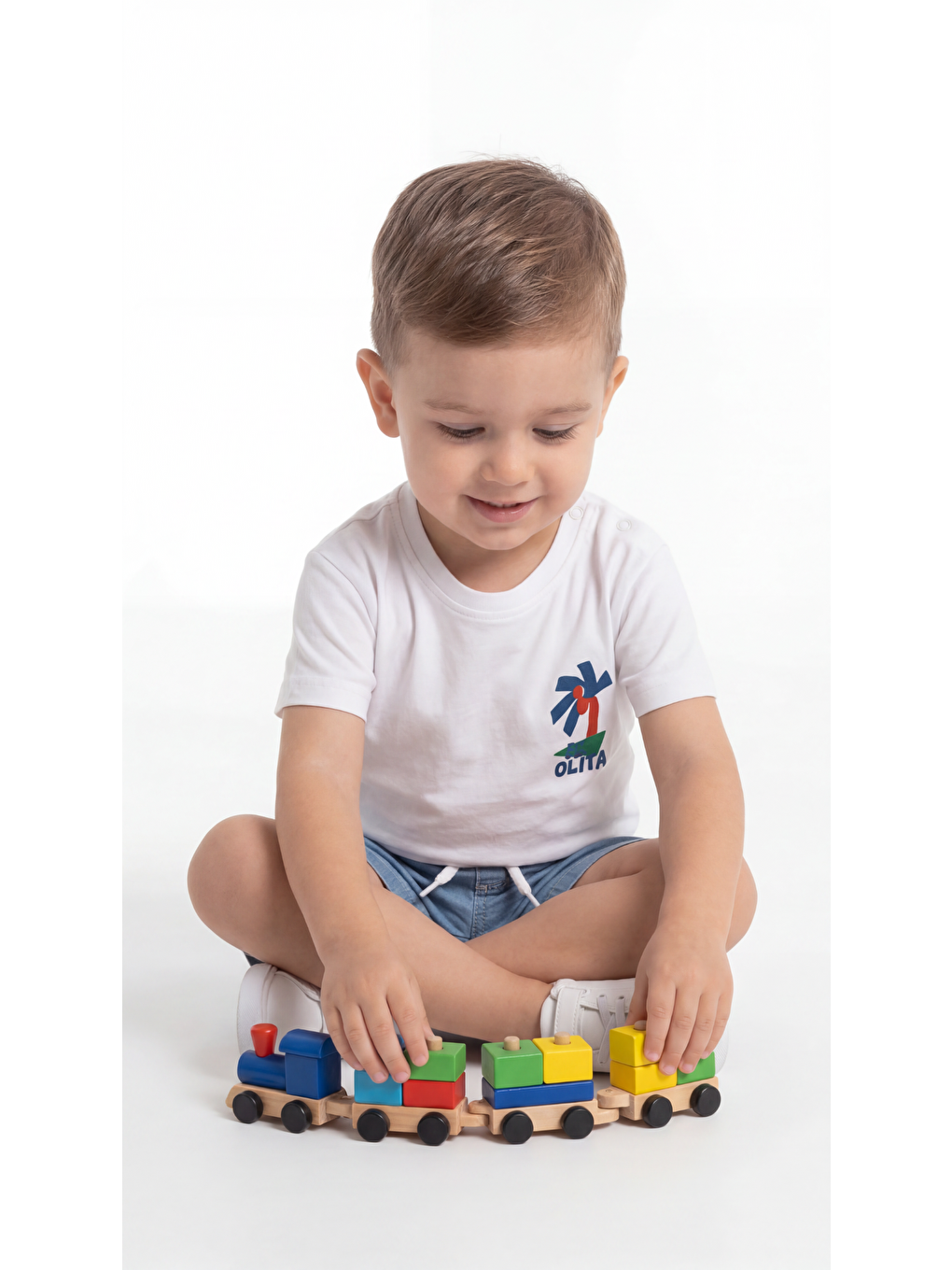 Beyaz Palmiye Baskılı Erkek Bebek Alt Üst Takım-1