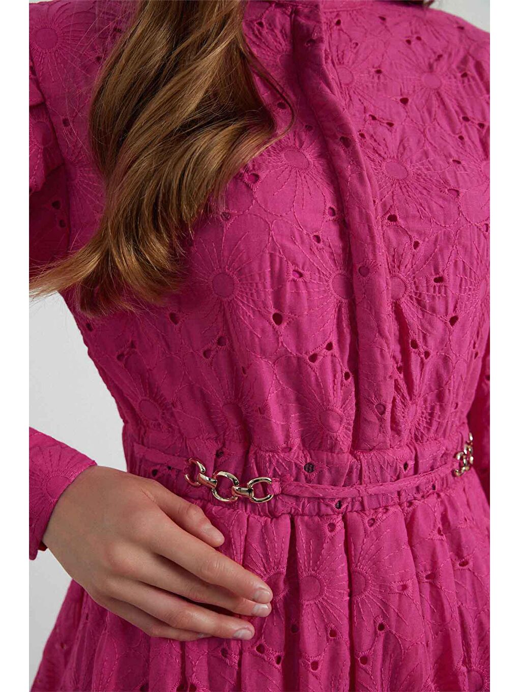 Petit Brode Elbise - Fuşya-3
