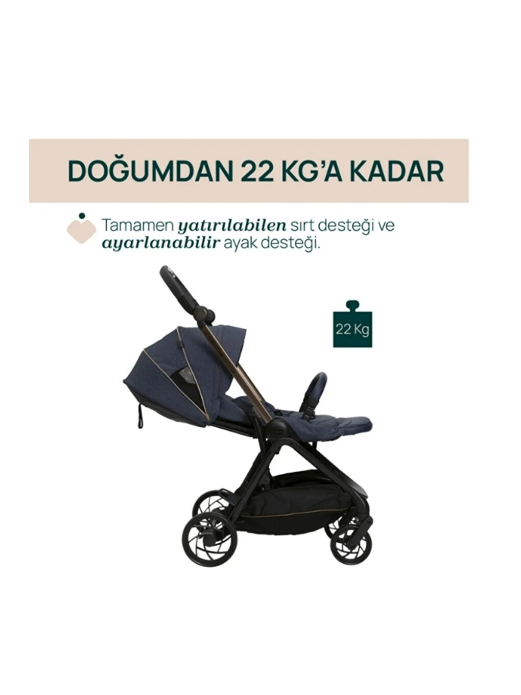 One4ever Lounge Çift Yönlü Kolay Katlanabilen Travel Sistem Bebek Arabası Denim Shine-6
