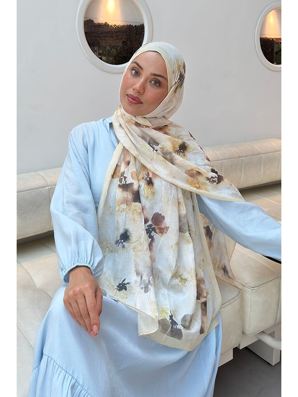 Batik Çiçek Desen Bambu Şal Sarı
