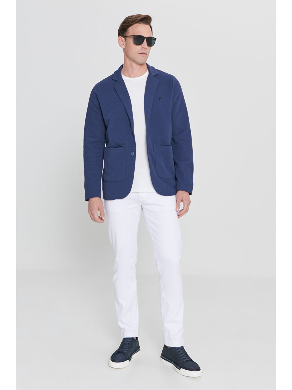 Erkek Lacivert Standart Fit Normal Kesim Gömlek Yaka Pamuklu Örme Ceket-1