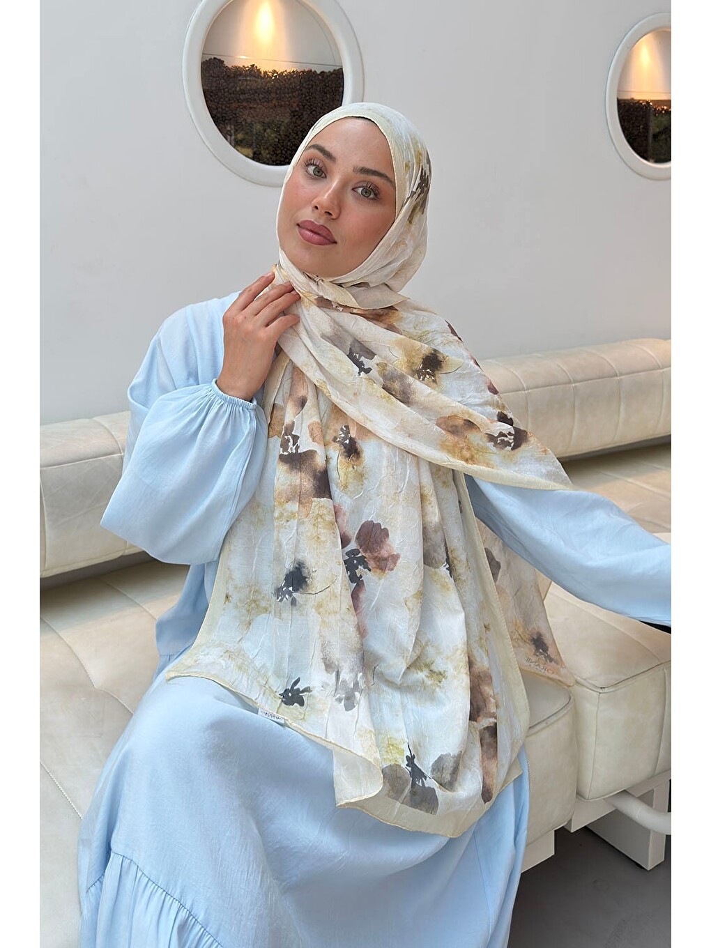 Batik Çiçek Desen Bambu Şal Sarı-1
