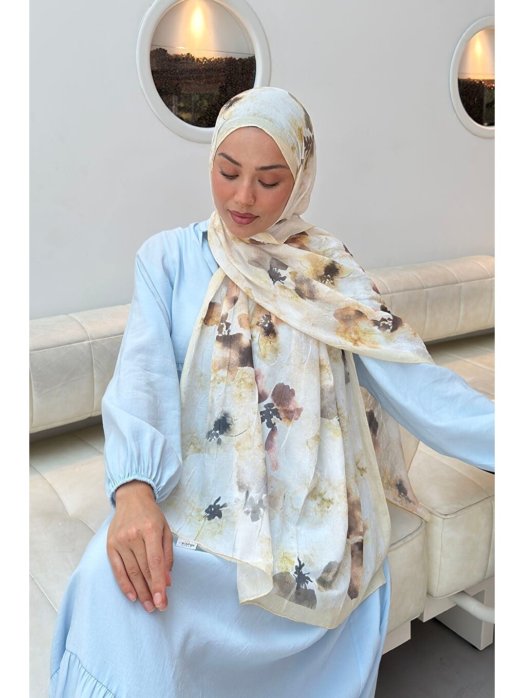 Batik Çiçek Desen Bambu Şal Sarı-2