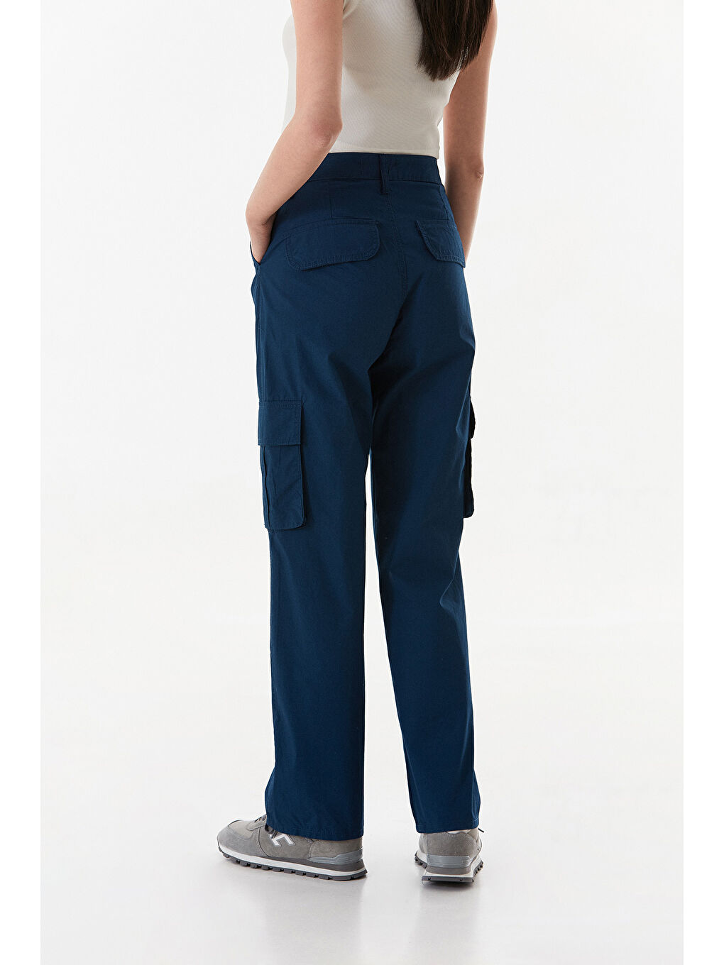 Lacivert Kargo Cepli Paraşüt Kumaş Pantolon-4