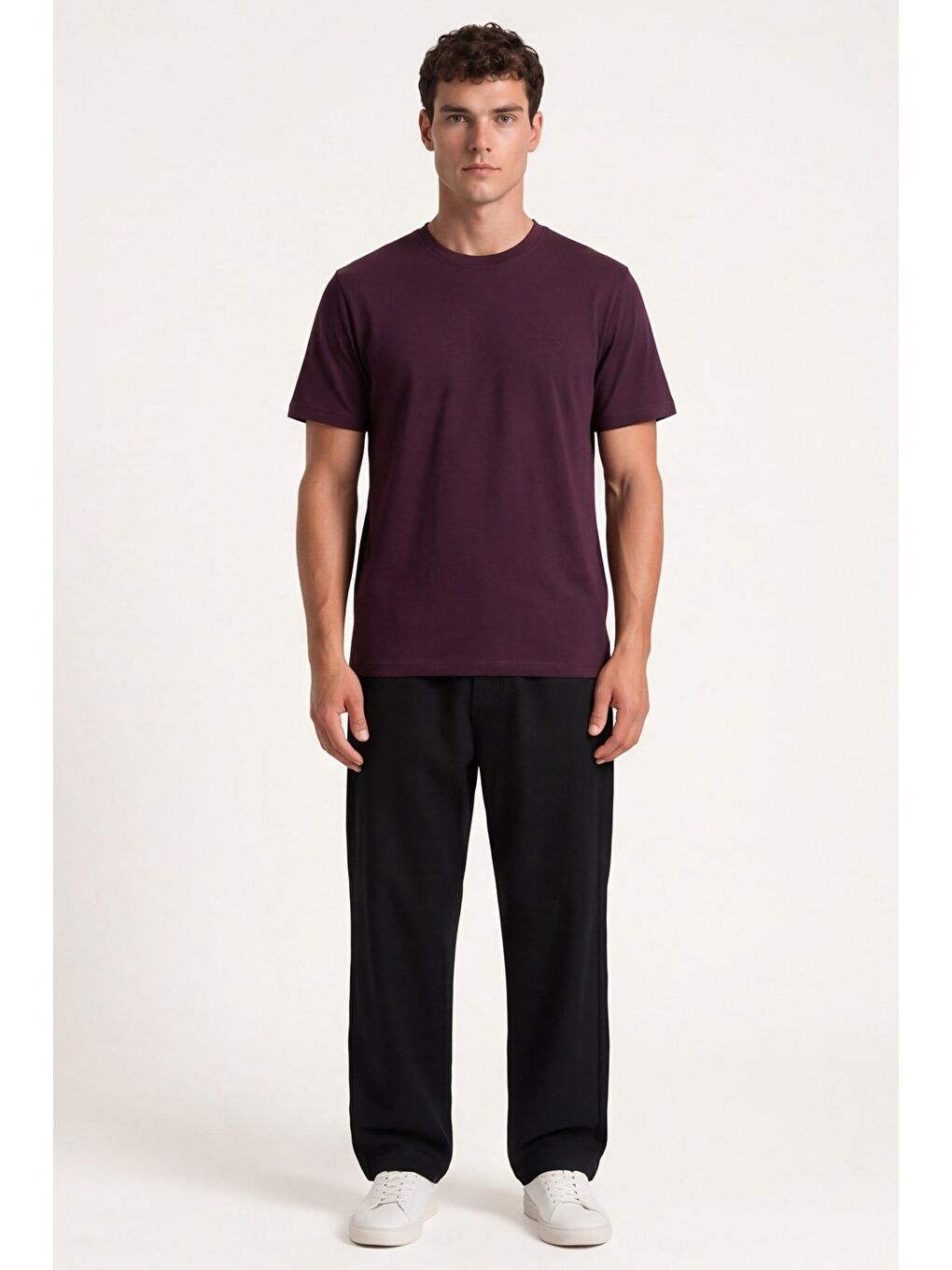 Erkek Bordo Normal Kesim Regular Fit %100 Pamuk Kısa Kollu Bisiklet Yaka Basic Tişört-1