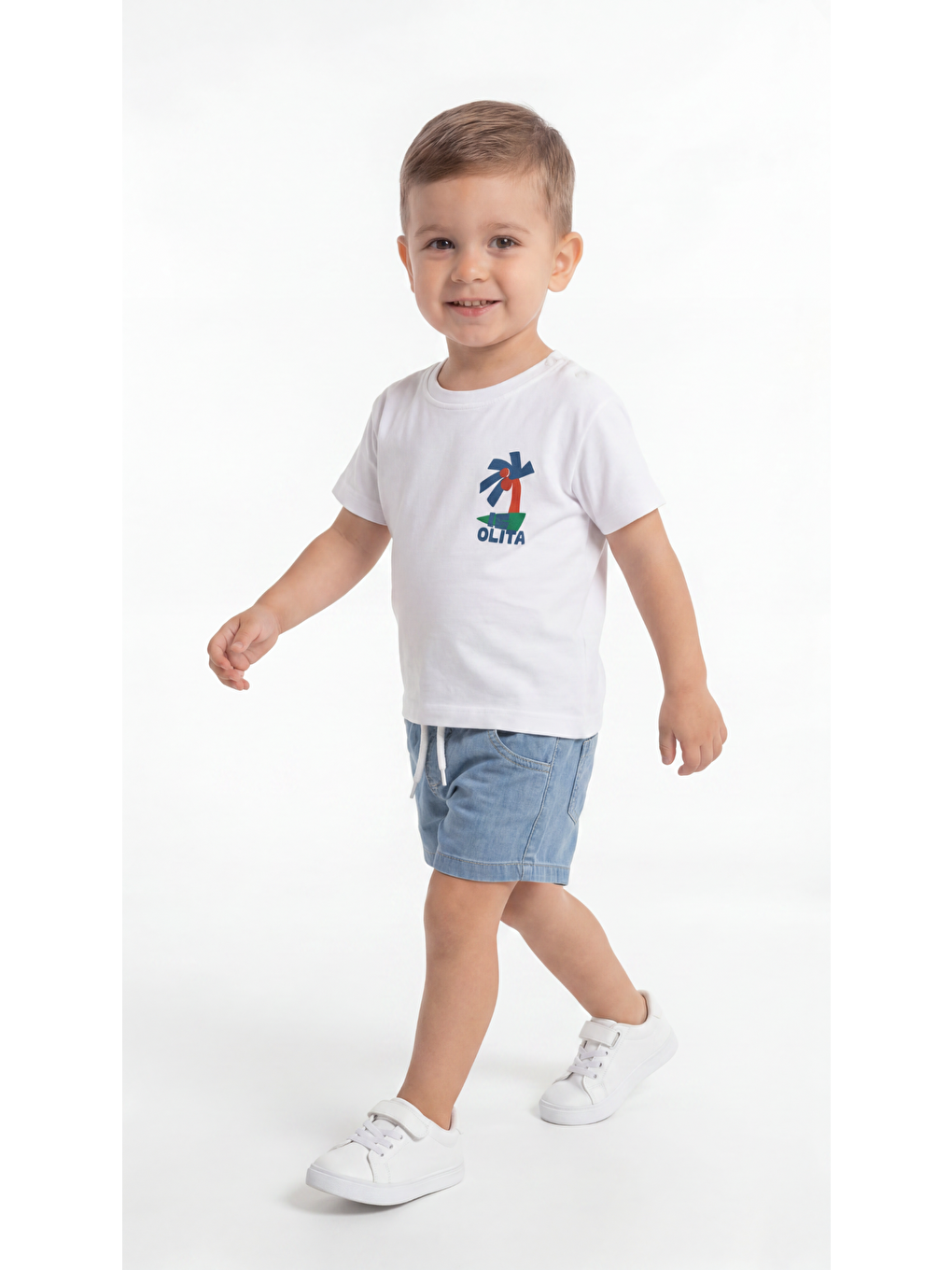 Beyaz Palmiye Baskılı Erkek Bebek Alt Üst Takım-2