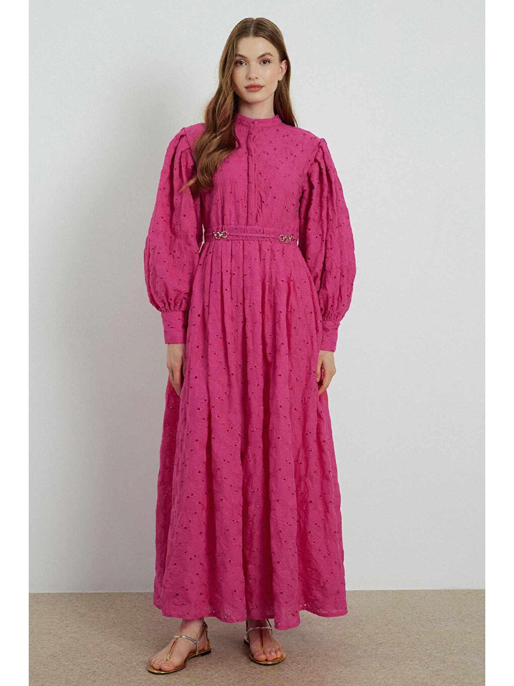 Petit Brode Elbise - Fuşya-4