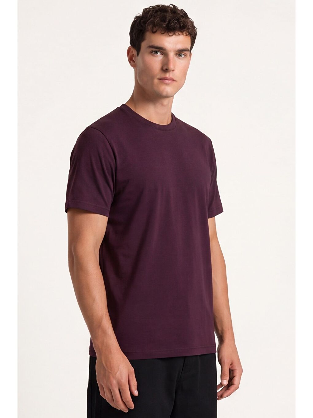 Erkek Bordo Normal Kesim Regular Fit %100 Pamuk Kısa Kollu Bisiklet Yaka Basic Tişört-3