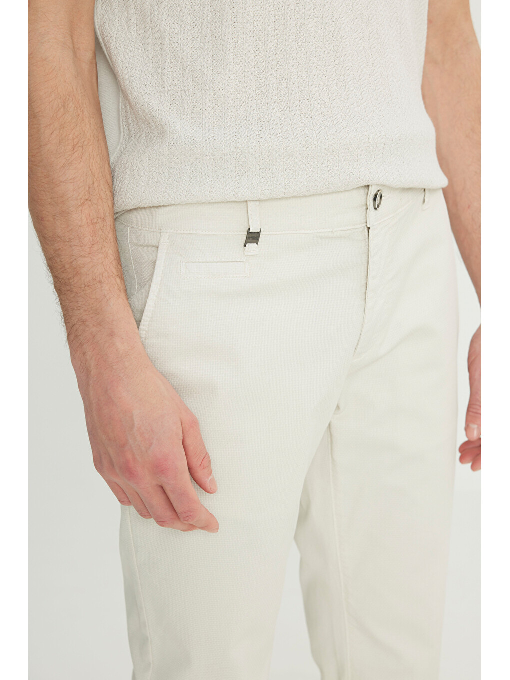 Bej Erkek Taş Pamuklu Slim Fit Dar Kesim Yan Cepli Armürlü Esnek Casual Pantolon-3