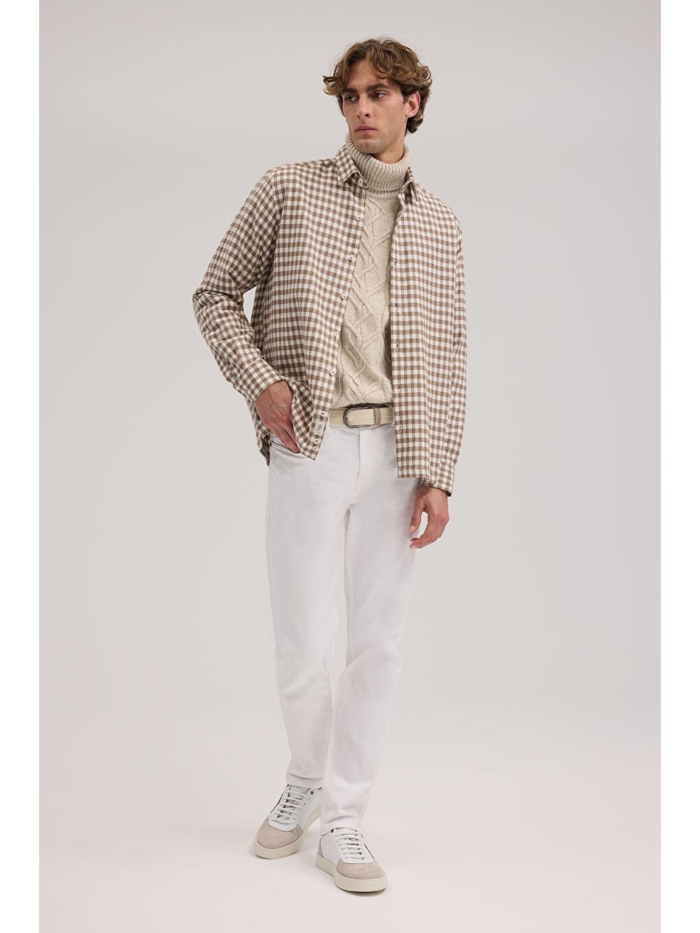 Kahverengi Kahve Classic Fit Kareli %100 Pamuk Gömlek-1