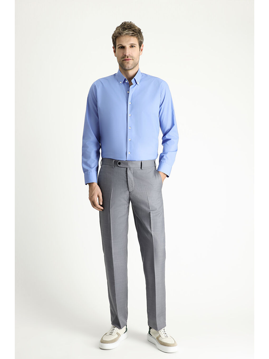 Gri Slim Fit Dar Kesim Klasik Kumaş Pantolon