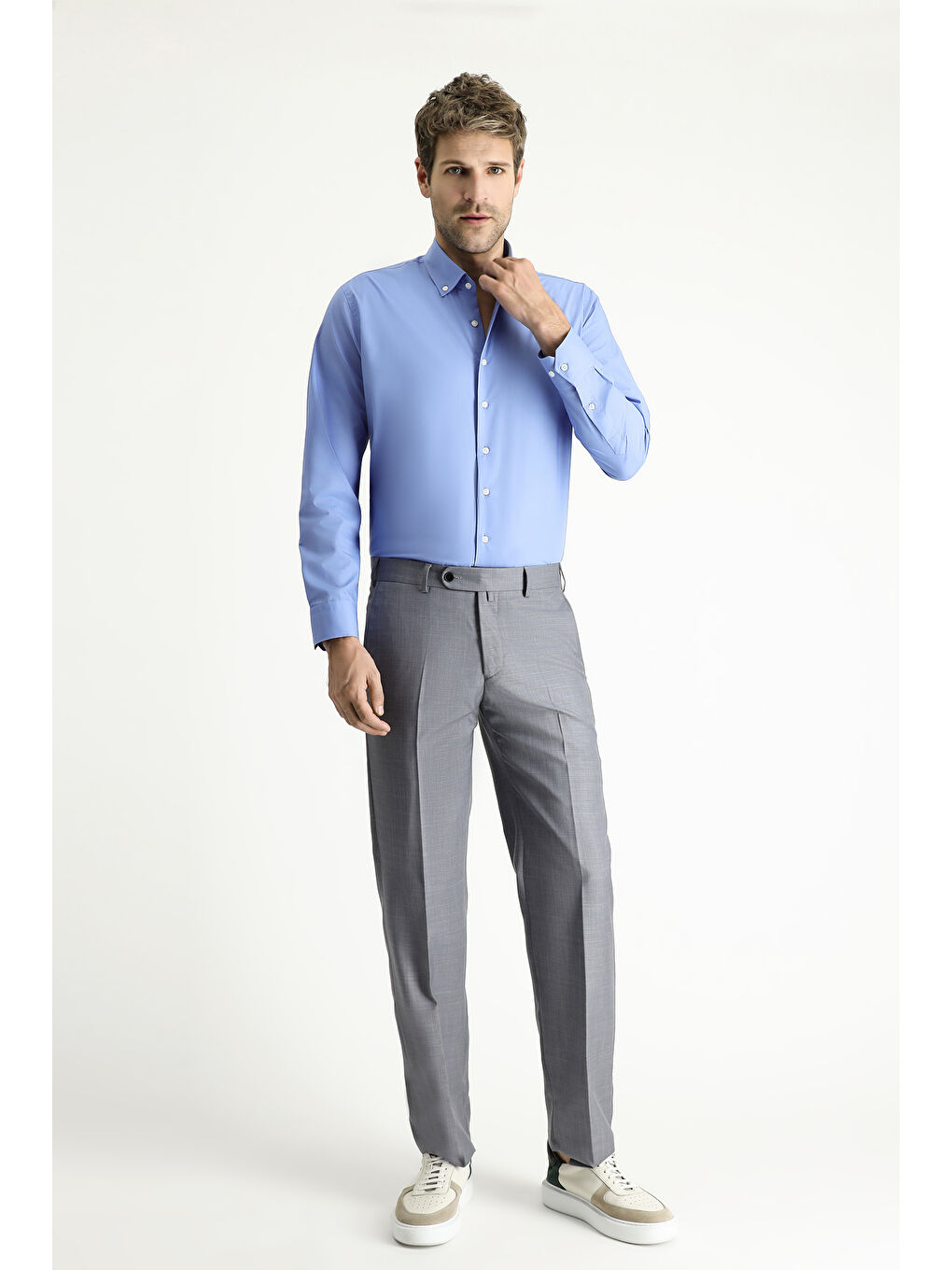 Gri Slim Fit Dar Kesim Klasik Kumaş Pantolon-1