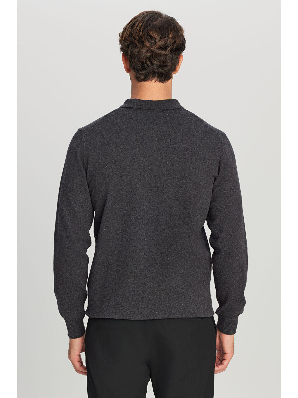 Erkek Antrasit-Melanj Pamuklu Standart Fit Normal Kesim Polo Yaka Triko Kazak-4