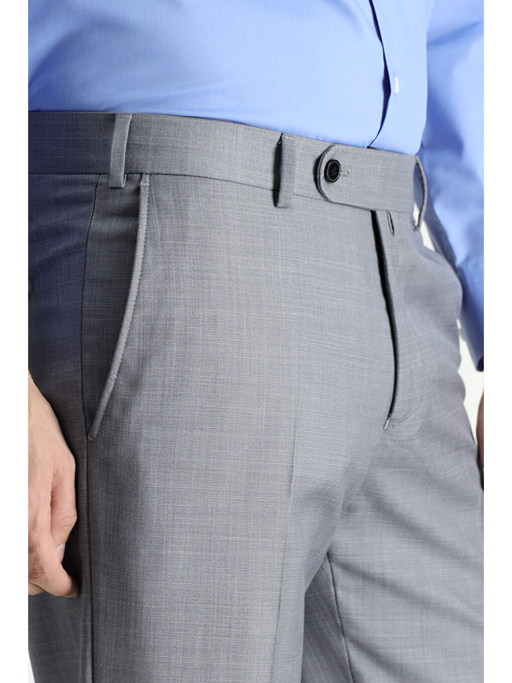 Gri Slim Fit Dar Kesim Klasik Kumaş Pantolon-2
