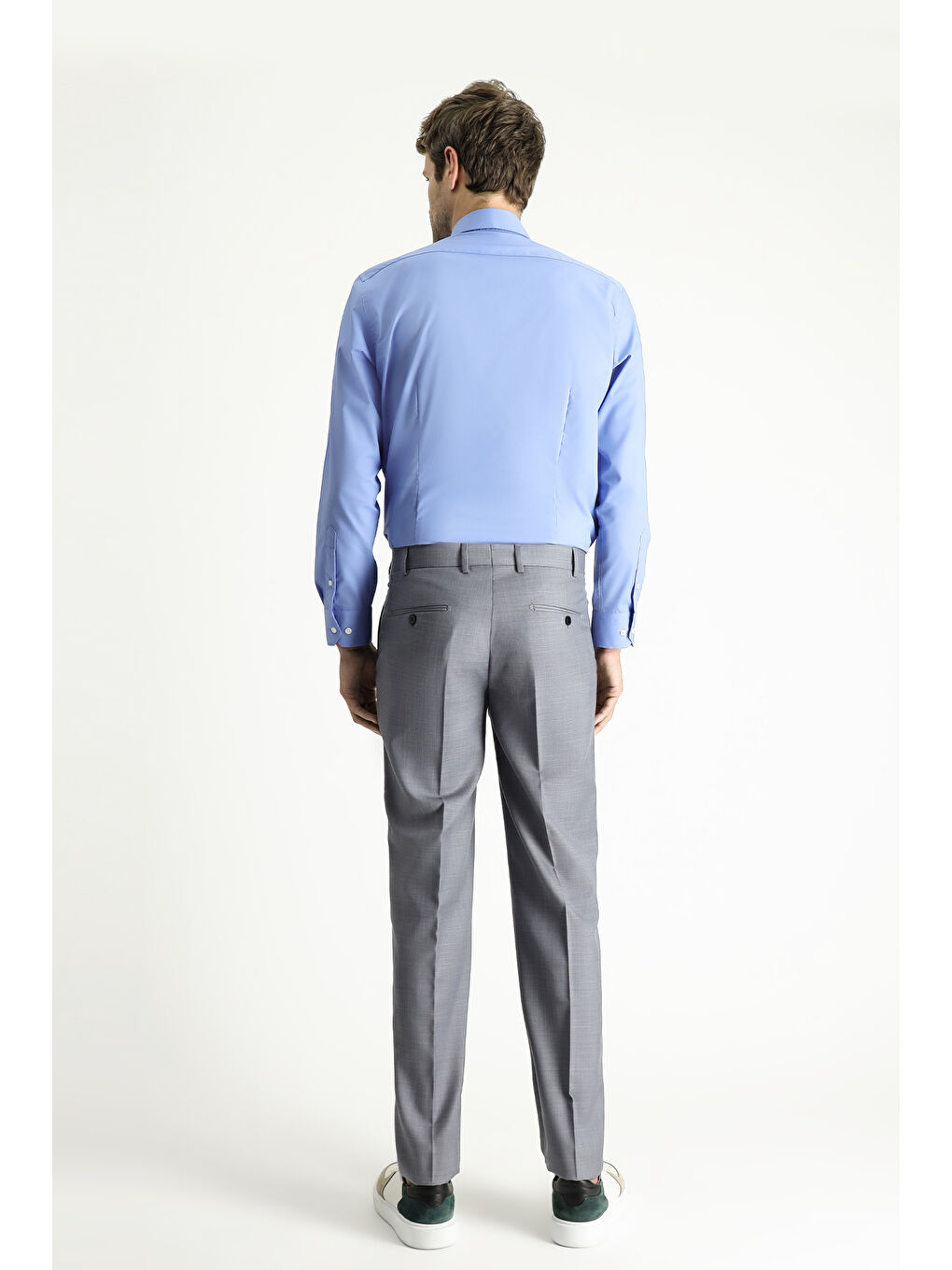 Gri Slim Fit Dar Kesim Klasik Kumaş Pantolon-3