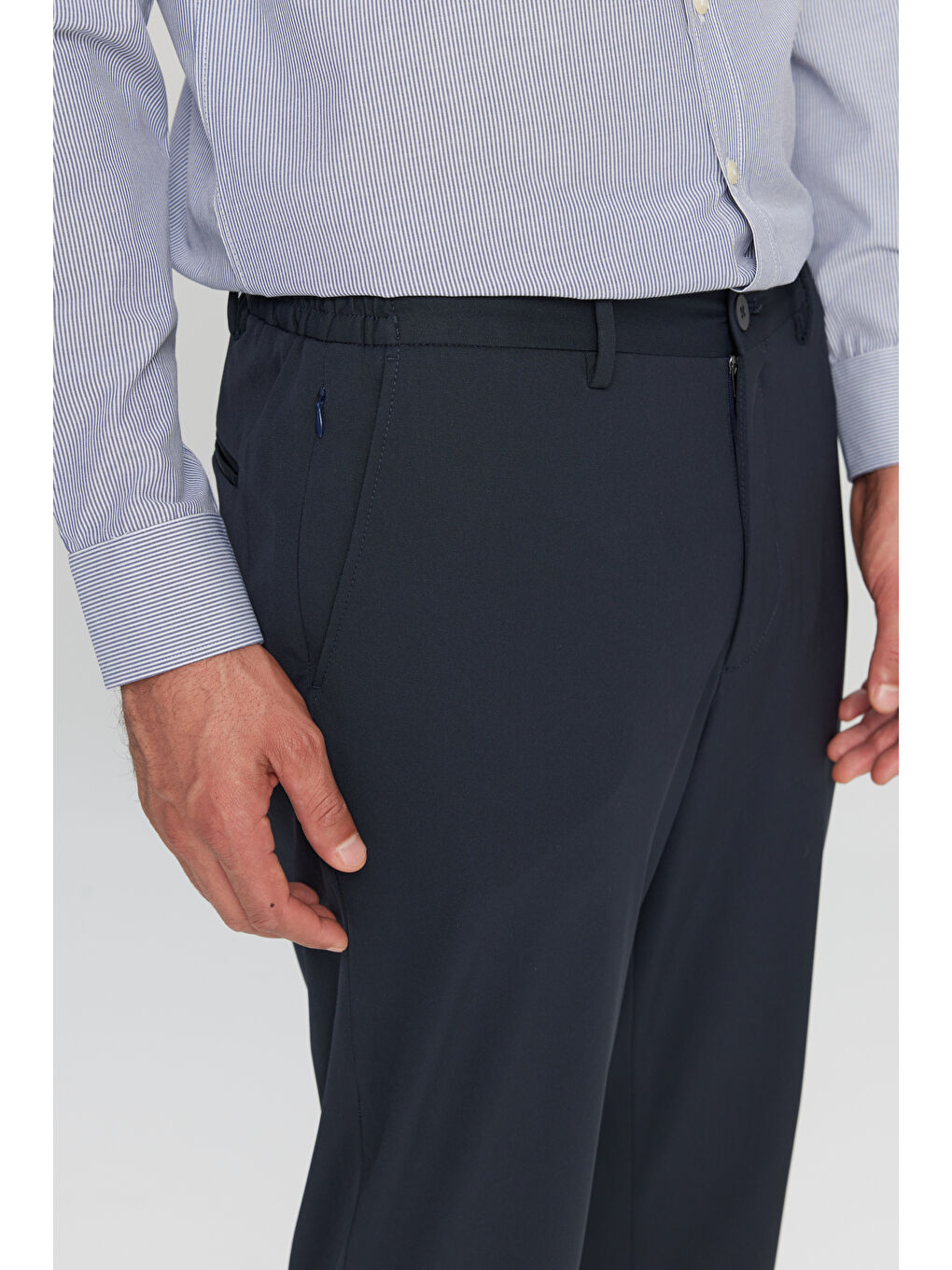 Erkek Lacivert Slim Fit Dar Kesim Yan Cep Casual Pantolon-3