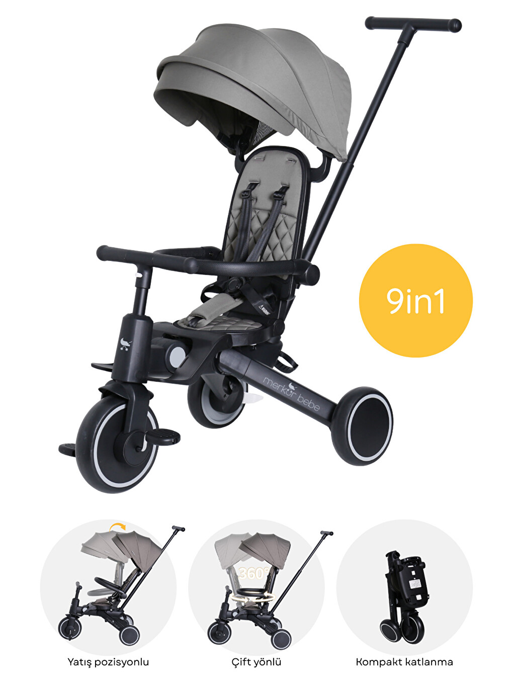 Merkür Bebe 9in1 Hawk Çift Yönlü Katlanabilir Yatabilir Ayak Destekli Bebek Ve Çocuk Bisikleti