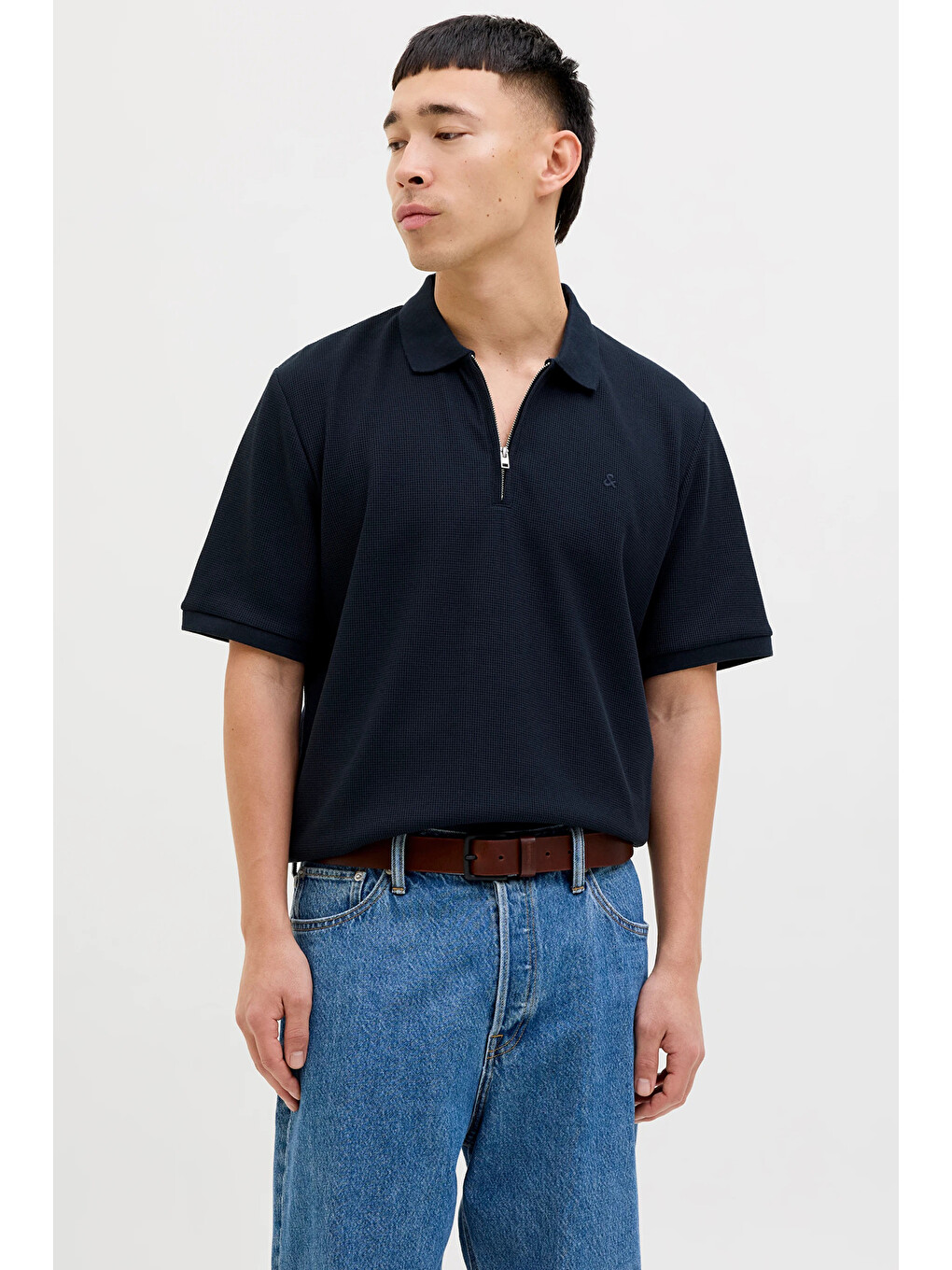 Lacivert Essentials Jjeaustin Normal Kalıp Fermuarlı Polo Yaka Tişört 12279177