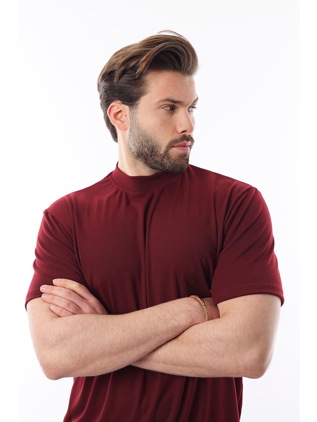 Bordo Bisiklet Yaka Basic Erkek Tişört E7113-2