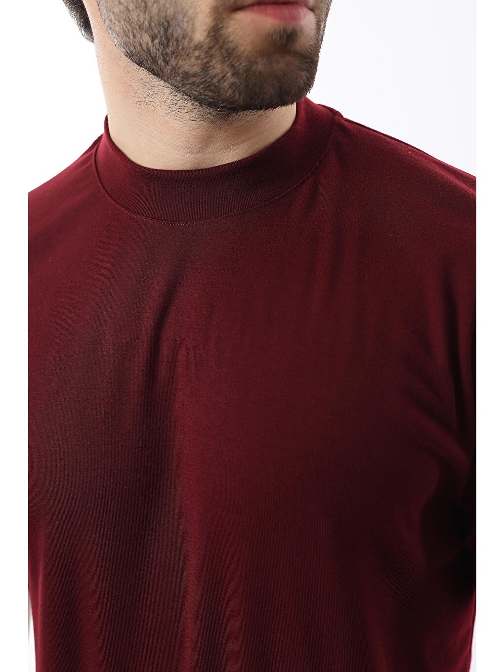 Bordo Bisiklet Yaka Basic Erkek Tişört E7113-3
