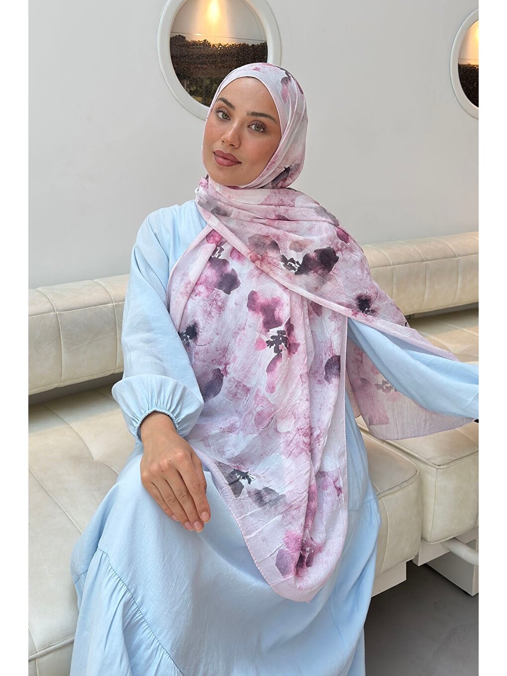 Batik Çiçek Desen Bambu Şal Şeker Pembesi