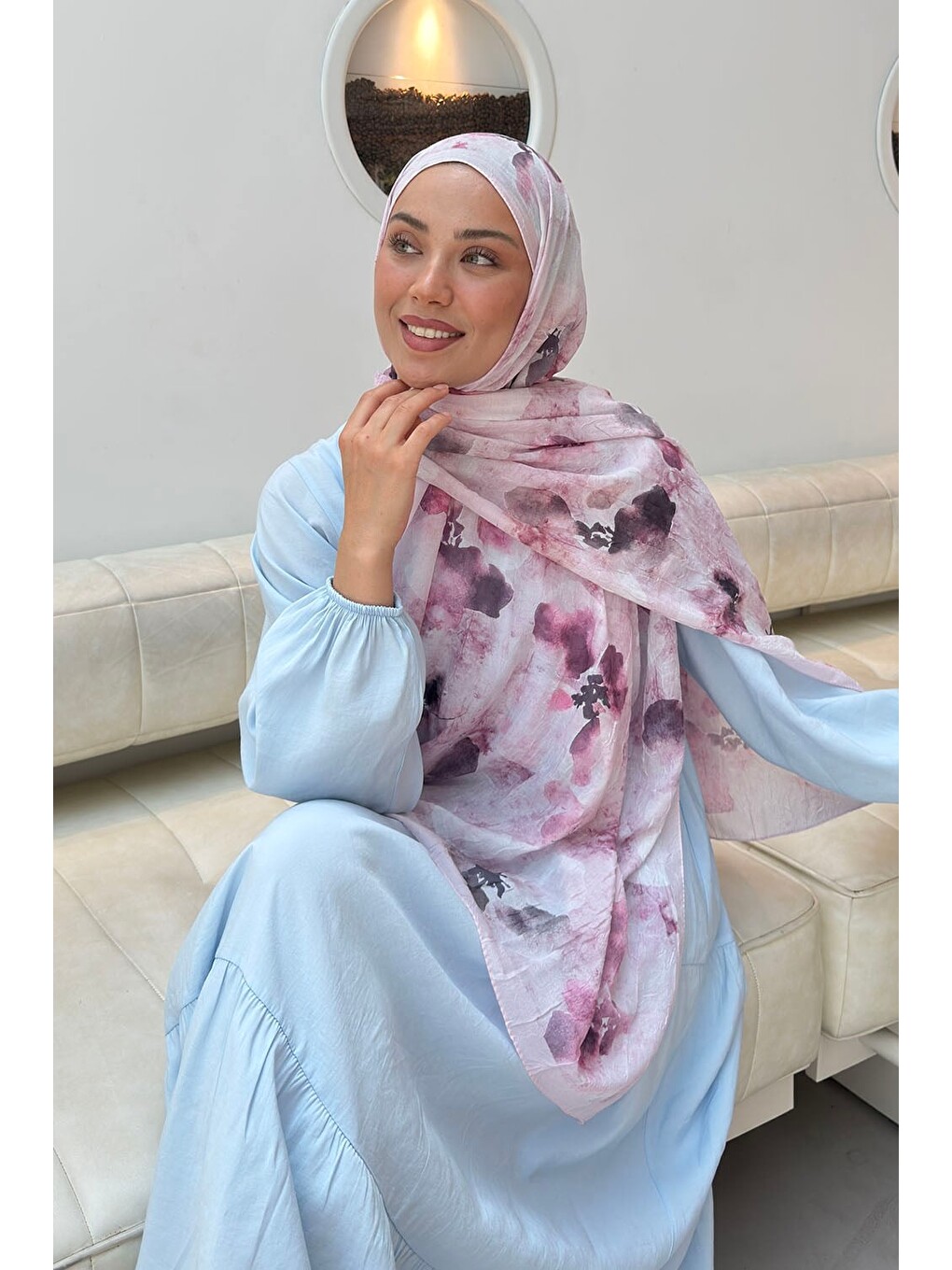 Batik Çiçek Desen Bambu Şal Şeker Pembesi-2