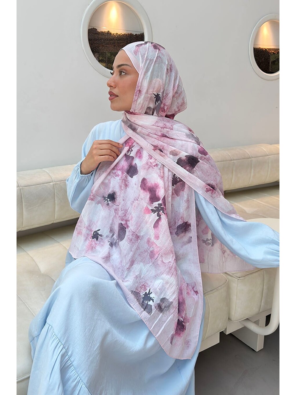 Batik Çiçek Desen Bambu Şal Şeker Pembesi-3