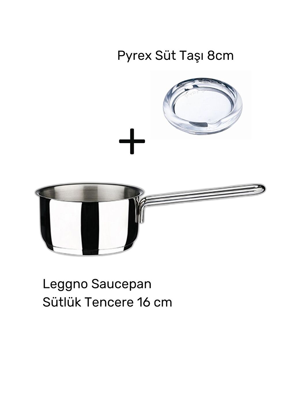 LEGGNO Gri Saucepan Sütlük Tencere 16cm ve Pyrex Süt Taşı