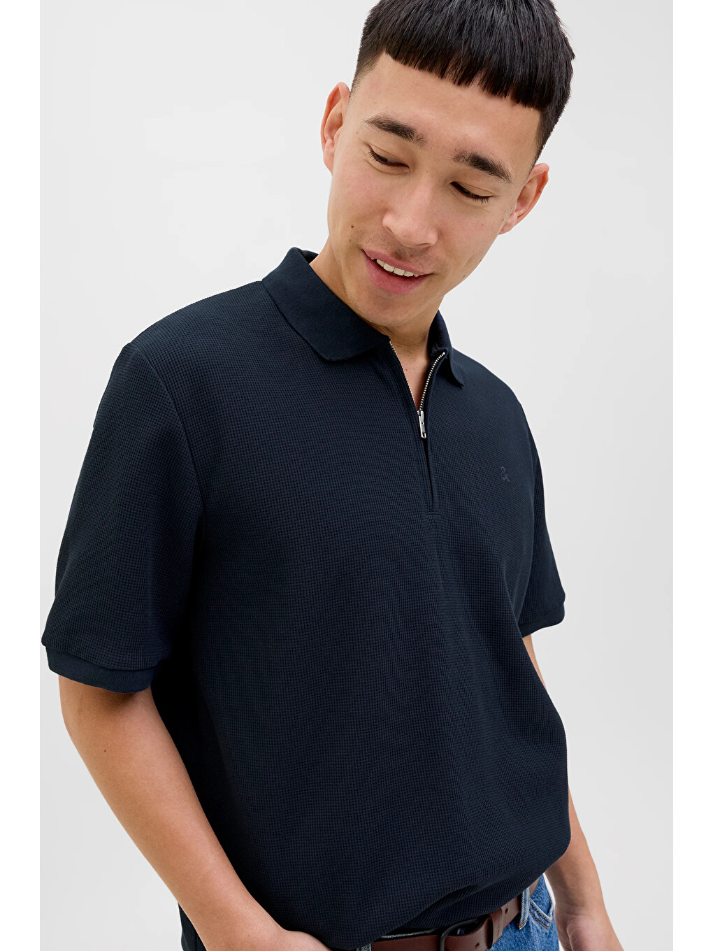 Lacivert Essentials Jjeaustin Normal Kalıp Fermuarlı Polo Yaka Tişört 12279177-2